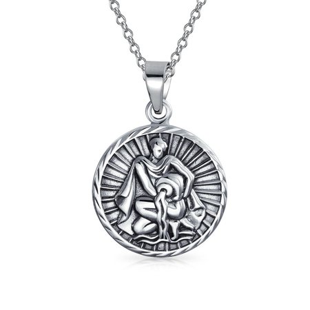 Aquarius Zodiac Symbol Coin Pendant Necklace in Sterling Silver - TNM121480S | Scarlet Ocean