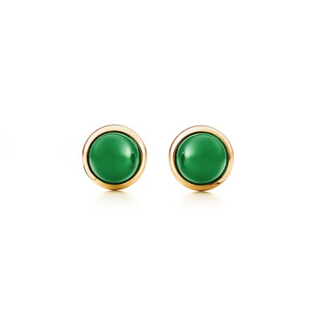 Elsa Peretti® Cabochon earrings in 18k gold with green jade. | Tiffany & Co.
