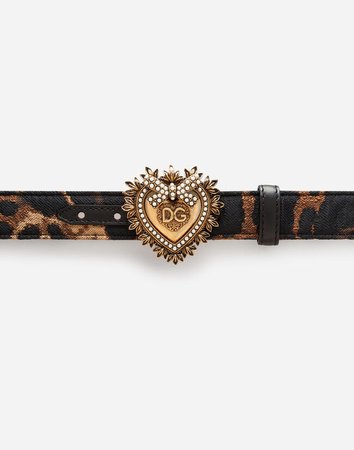 Women's Belts | Dolce&Gabbana - JACQUARD LEOPARD PRINT DEVOTION BELT