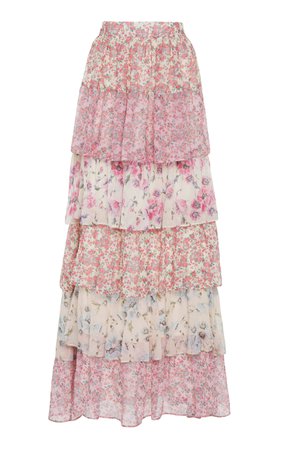 Carmen Tiered Floral-Print Silk Maxi Skirt by LoveShackFancy | Moda Operandi