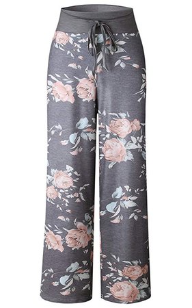 Angashion Women's High Waist Casual Floral Print Drawstring Wide Leg Pants, Dark Grey, US 10/Tag 2XL at Amazon Women’s Clothing store