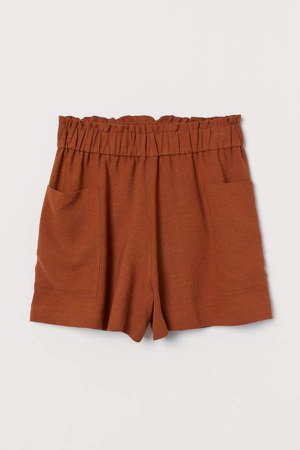 Linen-blend Shorts High Waist - Orange