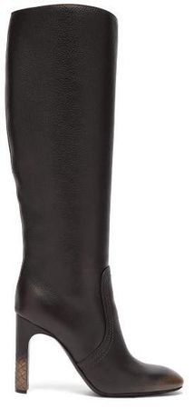 Intrecciato Heel Leather Knee High Boots - Womens - Black