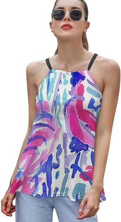 Womens Tank Tops Flowy Printed Vest Shirts Casual Summer Tops Trendy Sleeveless Tank Tops Loose Tied Backless Tops at Amazon Women’s Clothing store