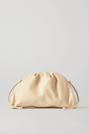 The Pouch Small Gathered Leather Clutch - Beige