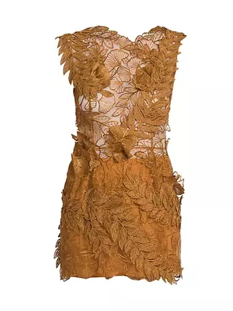 Shop Alberta Ferretti Leaf Lace Applique Minidress | Saks Fifth Avenue