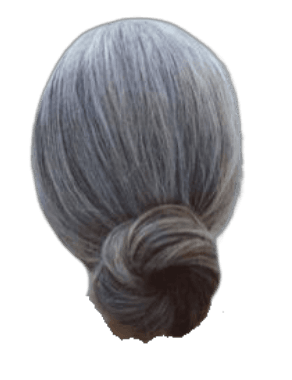grey hair low bun updo