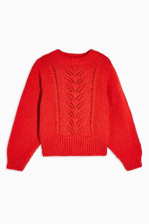 Red Knitted Pointelle Crop Jumper | Topshop red
