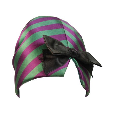 Yves Saint Laurent Rive Gauche Purple and Green Silk Rouched Hat with Bow For Sale at 1stDibs