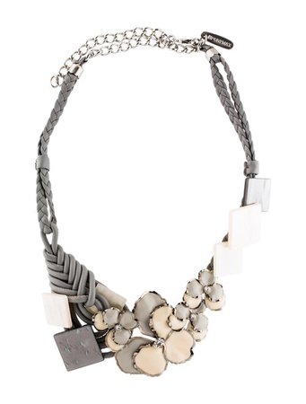 SportMax Mother of Pearl, Enamel & Leather Floral Collar Necklace - Necklaces - WXS23059 | The RealReal