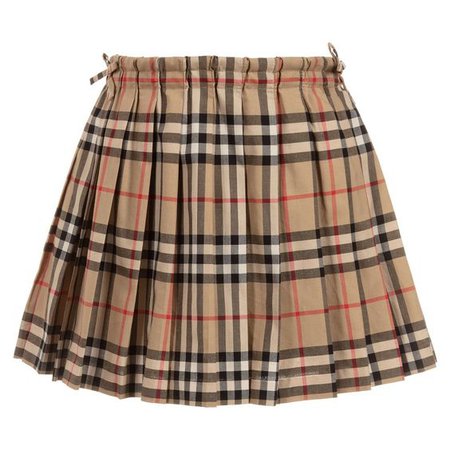 Girls Beige Cotton Check Skirt