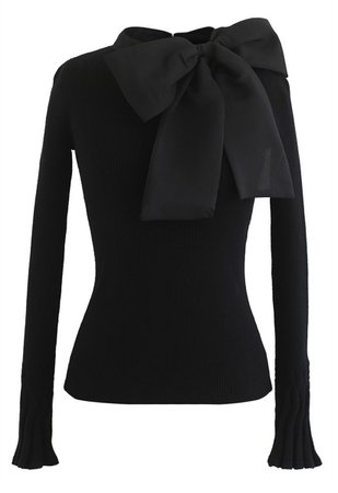 Fancy with Bowknot Knit Top in Black - Retro, Indie and Unique Fashion