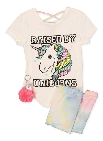 Little Girls Raised By Unicorns Graphic Top and Leggings