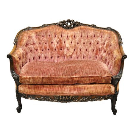 Antique French Louis XV Rococo Style Ornate Carved Mahogany Settee Loveseat Sofa | Chairish