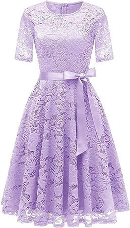 Amazon.com: DRESSTELLS Spring Summer Lavender Wedding Guest Dresses, Lavender Lace Spring Summer Mother of The Bride Summer Dress with Belt Short Sleeve Lavender S : Clothing, Shoes & Jewelry