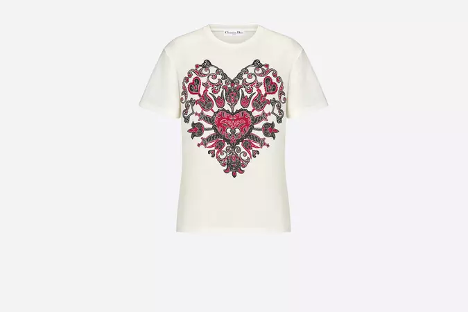 T-Shirt Ecru Cotton Jersey and Linen with Dior Bandana Motif | DIOR
