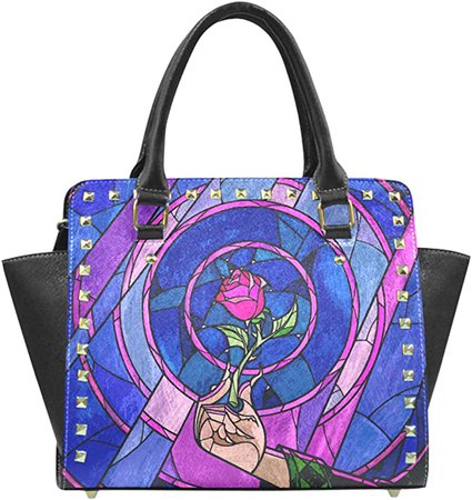 Amazon.com: Fashion Female Rivet Shoulder Handbag Top-Handle Bags with Beauty and the Beast Print : Clothing, Shoes & Jewelry