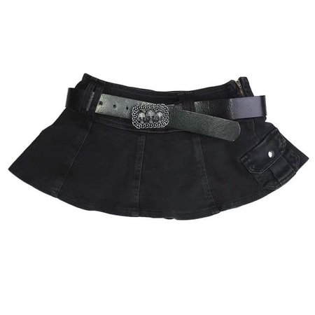 black denim mini skirt w/ skull belt