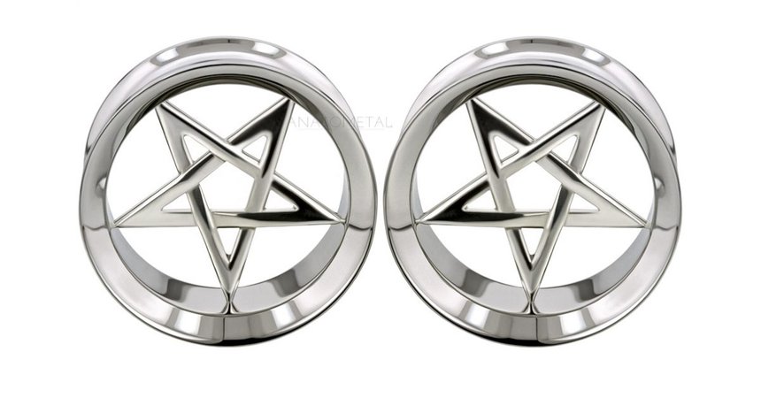 *clipped by @luci-her* Pentagram Eyelets Silver Gauges