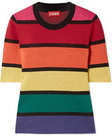 STAUD - Bain Cropped Striped Cotton Top - Red
