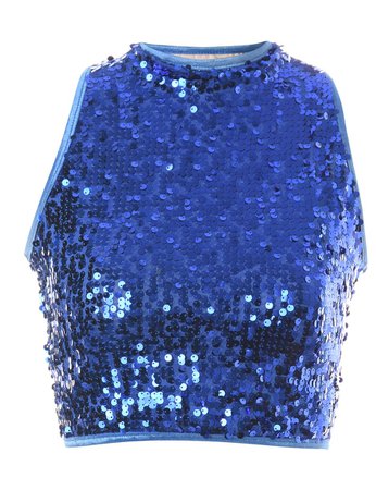 Women's 1980s Sequined Evening Top Blue, M | Beyond Retro - E00604050