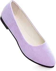 Amazon.com | Women Cute Slip-On Ballet Shoes Soft Solid Classic Pointed Toe Flats by Stunner Light Purple 38 | Flats
