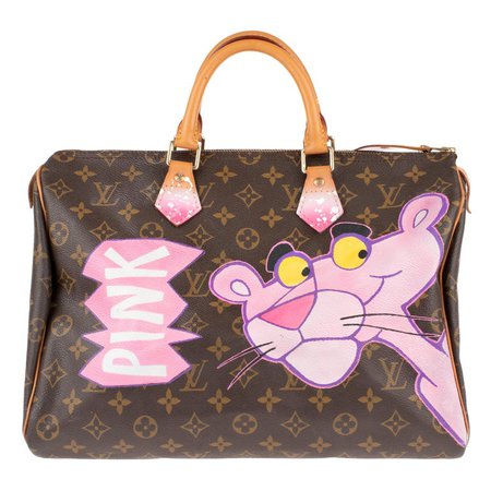 Handbag Louis Vuitton Speedy 35 Monogram customized "Pink Panther I" by PatBo ! For Sale at 1stdibs