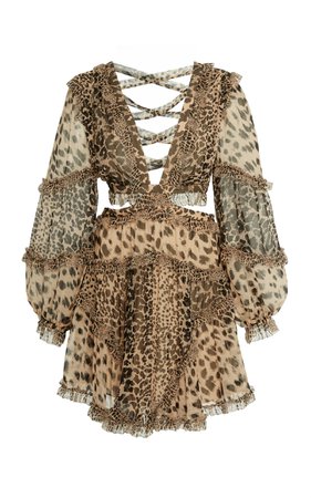 Zimmermann Allia Cutout Leopard-Print Chiffon Mini Dress