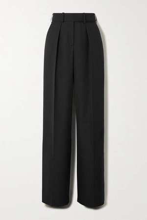 Wool-gabardine Wide-leg Pants - Black
