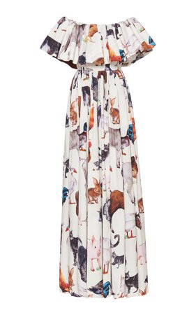Animal-Printed Poplin Off-Shoulder Dress by Dolce & Gabbana | Moda Operandi