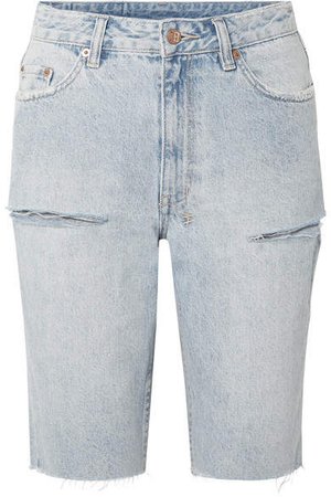 App-laye Distressed Denim Shorts - Light blue