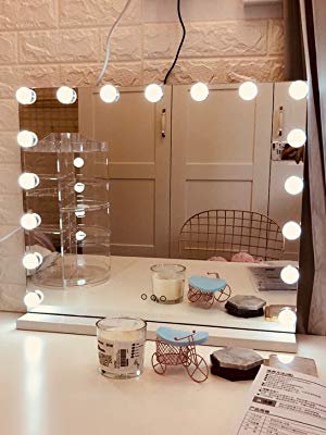 Amazon.com : FENCHILIN Large Vanity Mirror with Lights, Hollywood Lighted Makeup Mirror with 14 Dimmable LED Bulbs for Dressing Room & Bedroom, Tabletop or Wall-Mounted, Slim Metal Frame Design, White : Beauty