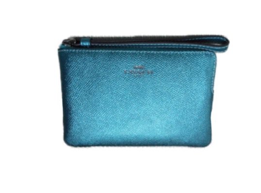 blue metallic coach wallet wristlet