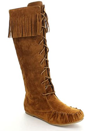 Amazon.com | BAMBOO Circus-05 Women's Fringe Moccasin Under Knee High Combat Boots | Knee-High