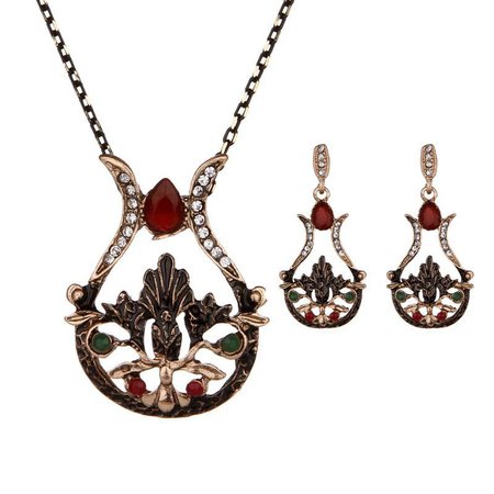 Vintage Jewelry Sets Hollow Rhinestone Vase Charm Necklace Ear Drop Earrings Ethnic Jewerlry for Her wholesale - NewChic
