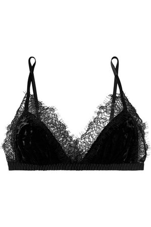 Hanky Panky | Luxe Panne Leavers lace-trimmed stretch-velvet soft-cup triangle bra | NET-A-PORTER.COM