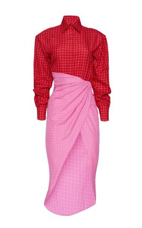 Colorblock Windowpane Cotton Shirt Dress By Brandon Maxwell | Moda Operandi