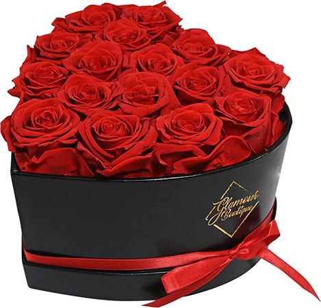 Amazon.com: GLAMOUR BOUTIQUE 16-Piece Forever Flowers Heart Shape Box - Preserved Roses, Immortal Roses That Last A Year - Eternal Rose Preserved Flowers for Delivery Prime Mothers Day & Valentines Day - Red : Grocery & Gourmet Food