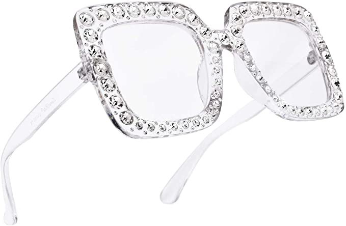 Amazon.com: SamuRita Elton Square Diamond Rhinestone Sunglasses Novelty Oversized Celebrity Shades(Clear Frame/Clear Lens): Clothing