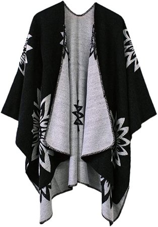 Urban CoCo Women's Color Block Shawl Wrap Open Front Poncho Cape (Series 15-Black) at Amazon Women’s Clothing store