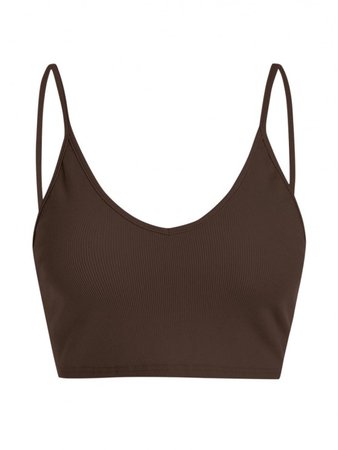 [43% OFF] 2021 ZAFUL Ribbed Cropped Backless Cami Top In DEEP COFFEE | ZAFUL