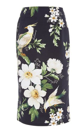Carolina Herrera Midnight Garden High-Waisted Floral-Print Cotton-Blend Pencil Skirt