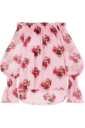 Adam Lippes | Off-the-shoulder floral-print silk-chiffon blouse | NET-A-PORTER.COM