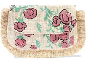 Amelia Fringed Embroidered Woven Straw Shoulder Bag