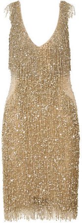 Embellished Chiffon Dress - Gold