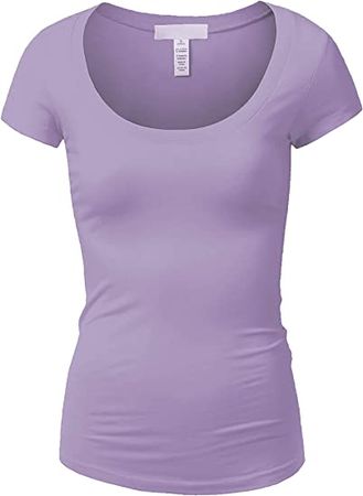 Emmalise Women's Short Sleeve Tshirt Scoop Neck Tee Shirt (Medium, Lavender) at Amazon Women’s Clothing store