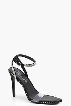 Olivia Clear and Diamante Strap Barely There Heels