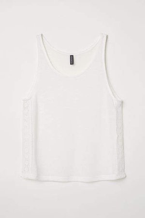 Lace-trimmed Tank Top - White