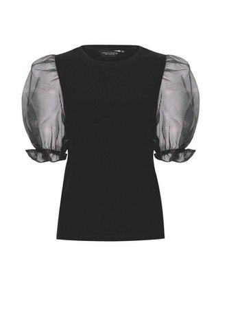 Black Organza Puff Sleeve T-Shirt | Dorothy Perkins