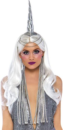 Amazon.com: Leg Avenue Women's Festival Celestial Unicorn Headband with Braided Mane, Silver, O/S: Leg Avenue: Clothing